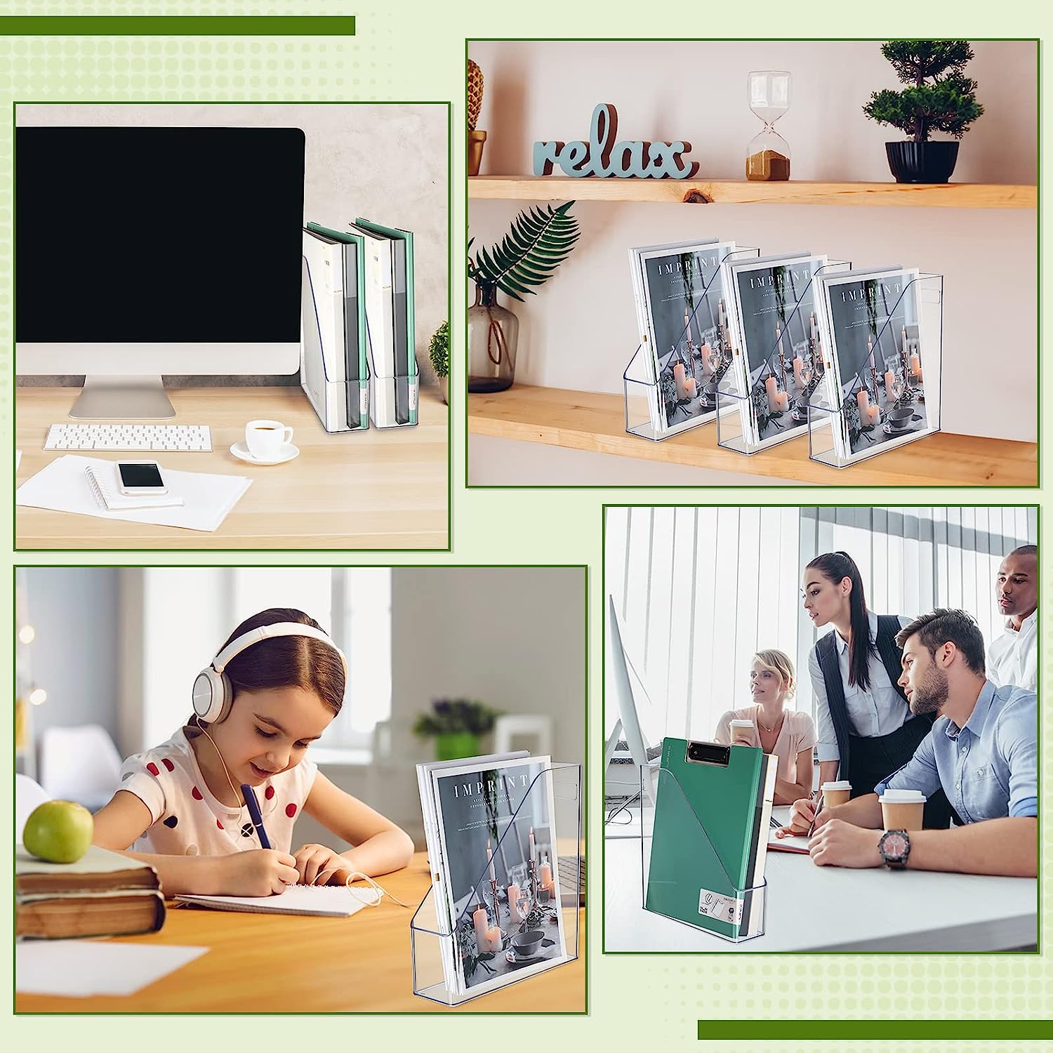6 Pieces Clear Acrylic Magazine File Holder Plastic Desk Organizer with Handle Basics Vertical Magazine Rack Desk Folder Document Storage Organizer for Office Home School Work Study Desktop Supplies - Image 7